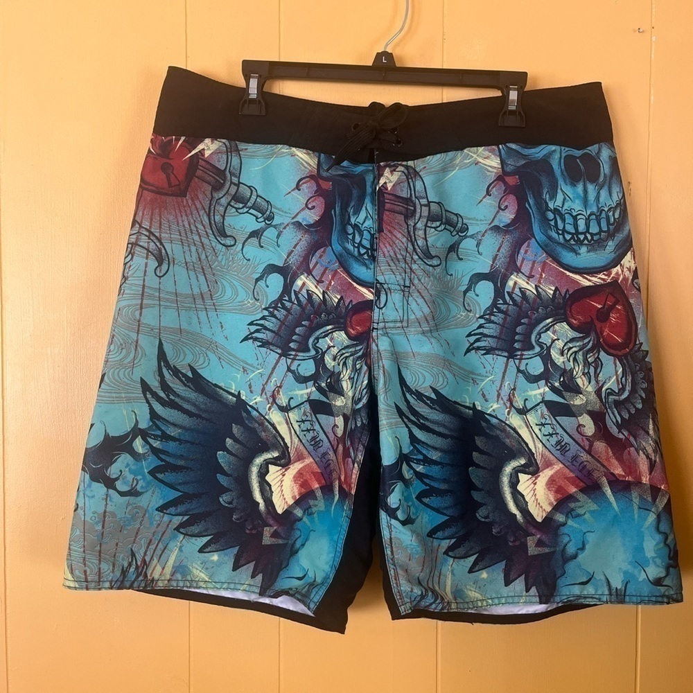 JOE Boxer Drawstring Board-shorts Skull Tattoo Shorts Large